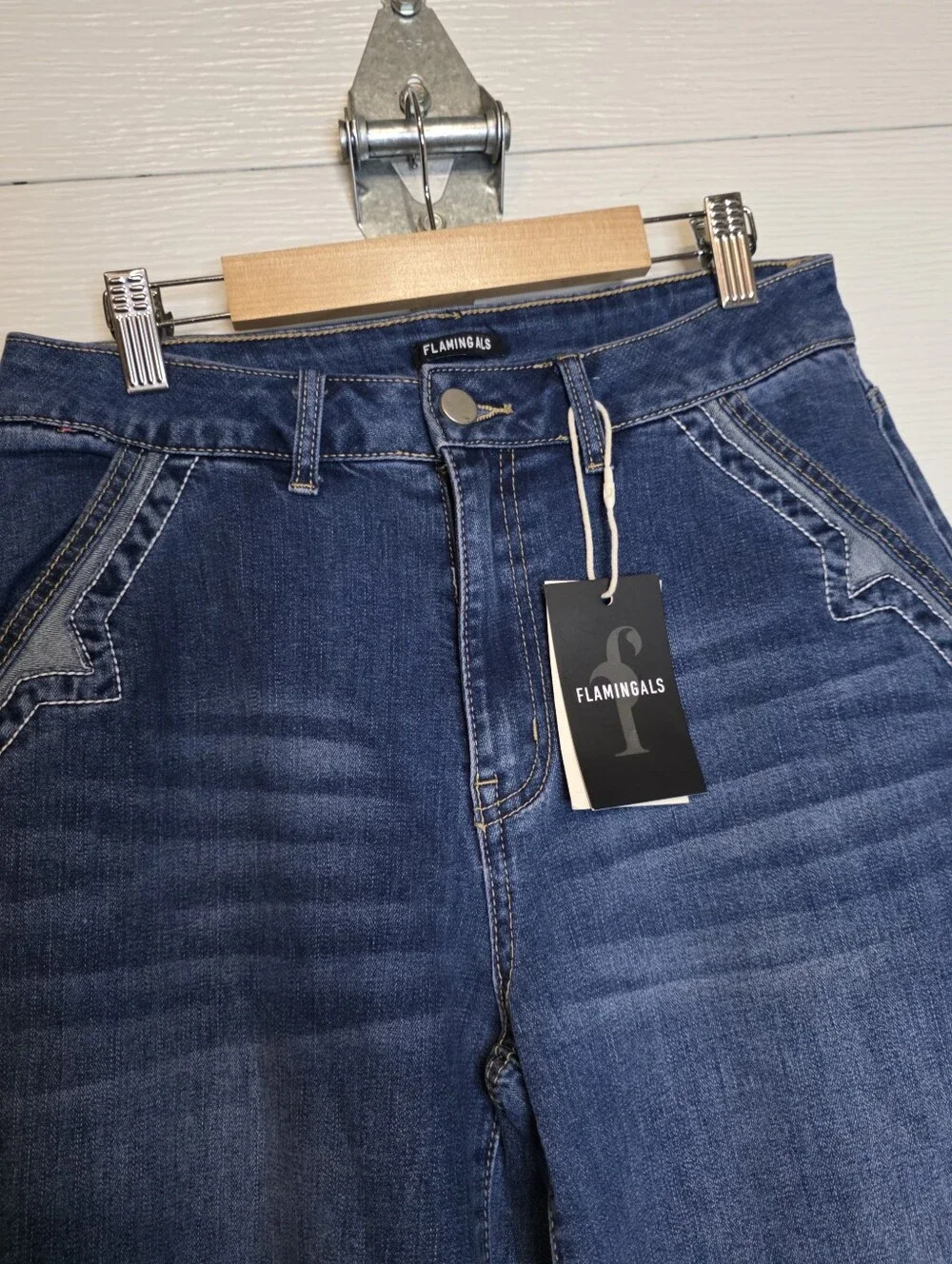 Dark Blue Wide-Leg Women's Jeans - Picture 2 of 5